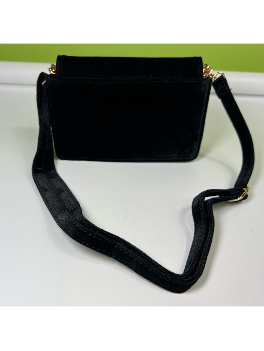 Anthropologie black velvet mini purse gold tone chain NWT - Picture 5 of 10